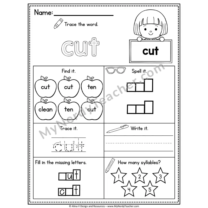 3rd Grade Sight Word Worksheet — Cut
