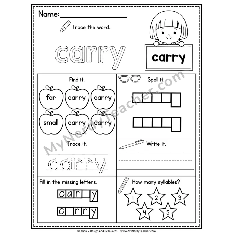 3rd Grade Sight Word Worksheet — Carry