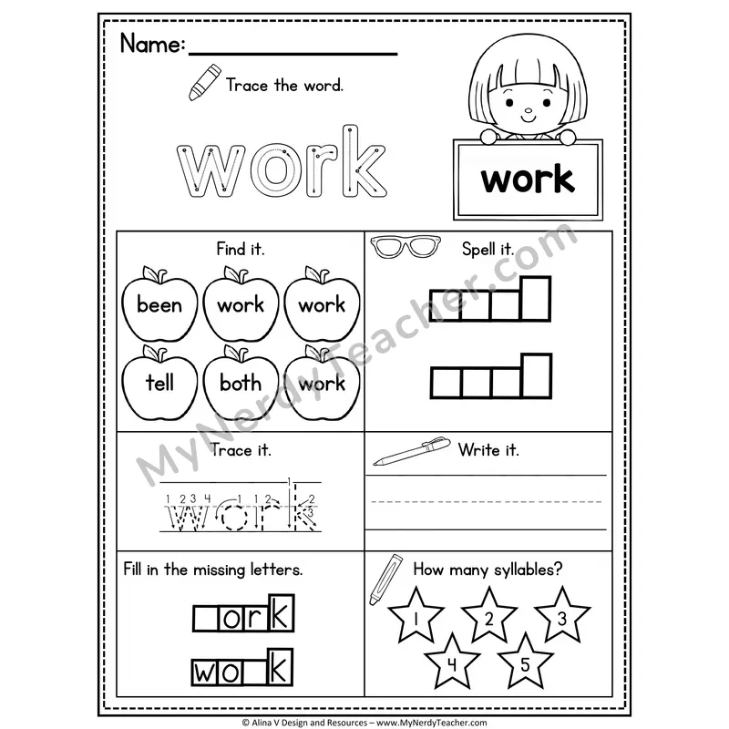 2nd Grade Sight Word Worksheet — Work