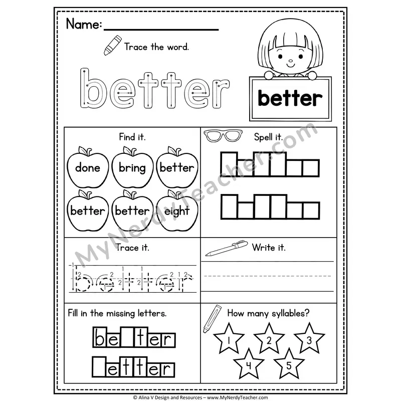 3rd Grade Sight Word Worksheet — Better