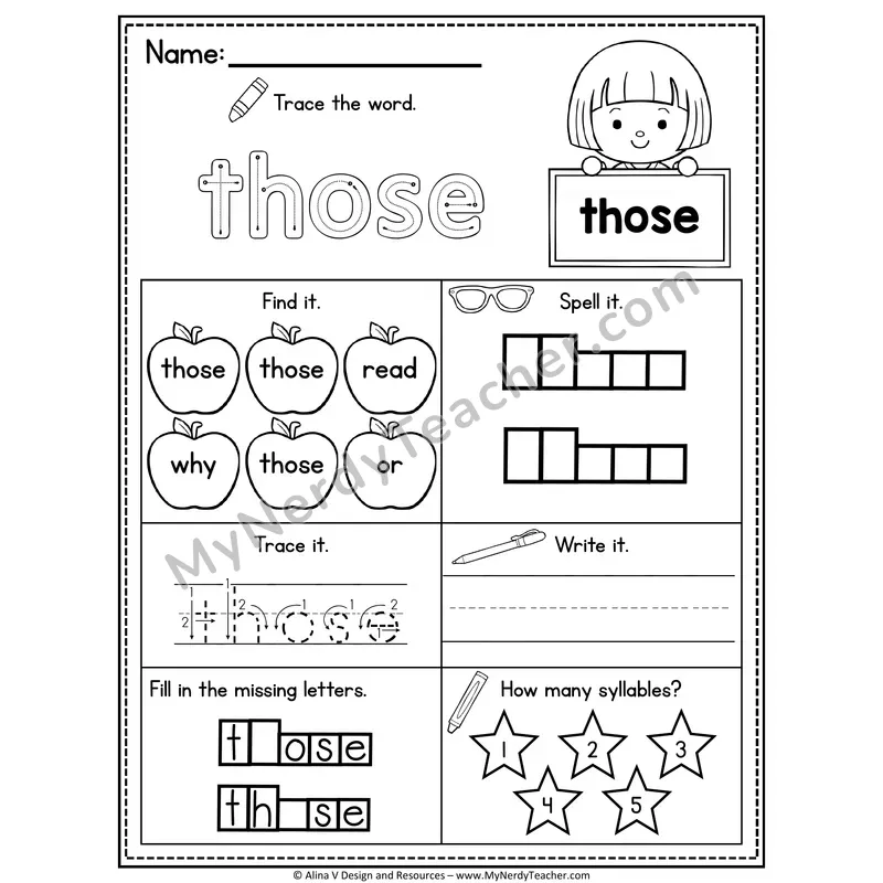 2nd Grade Sight Word Worksheet — Those