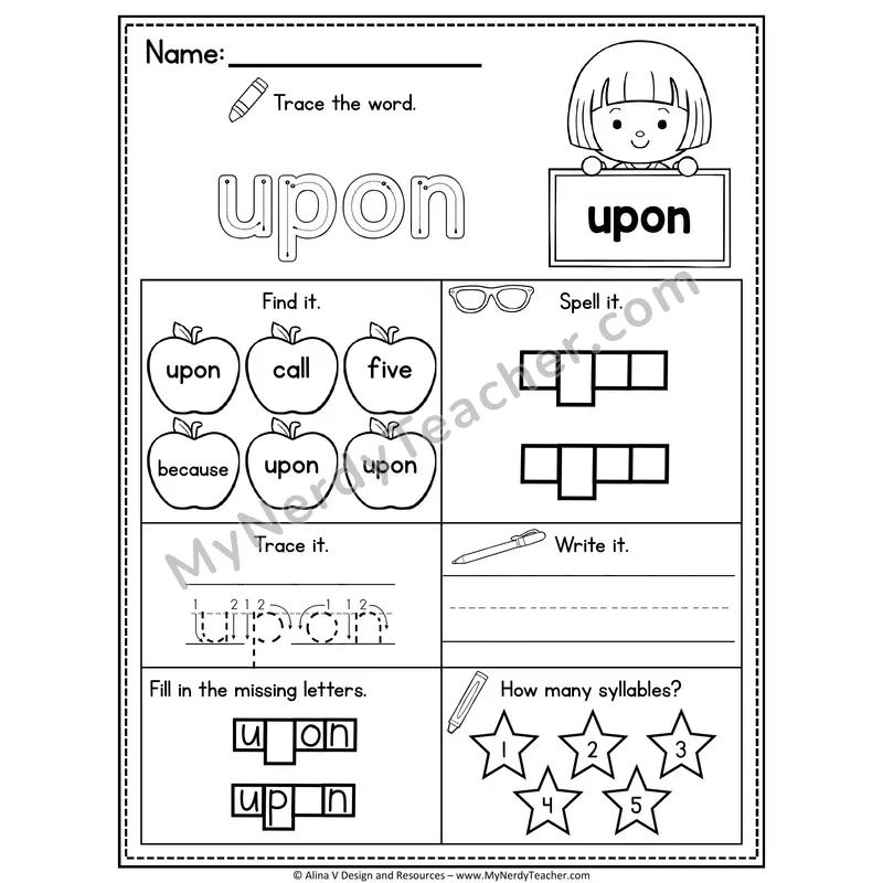 2nd Grade Sight Word Worksheet — Upon
