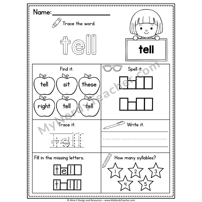 2nd Grade Sight Word Worksheet — Tell