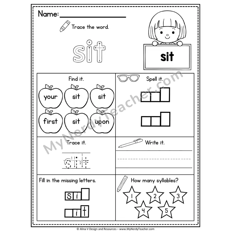 2nd Grade Sight Word Worksheet — Sit