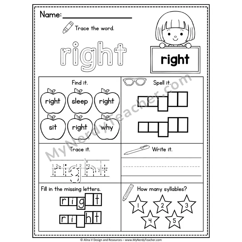 2nd Grade Sight Word Worksheet — Right