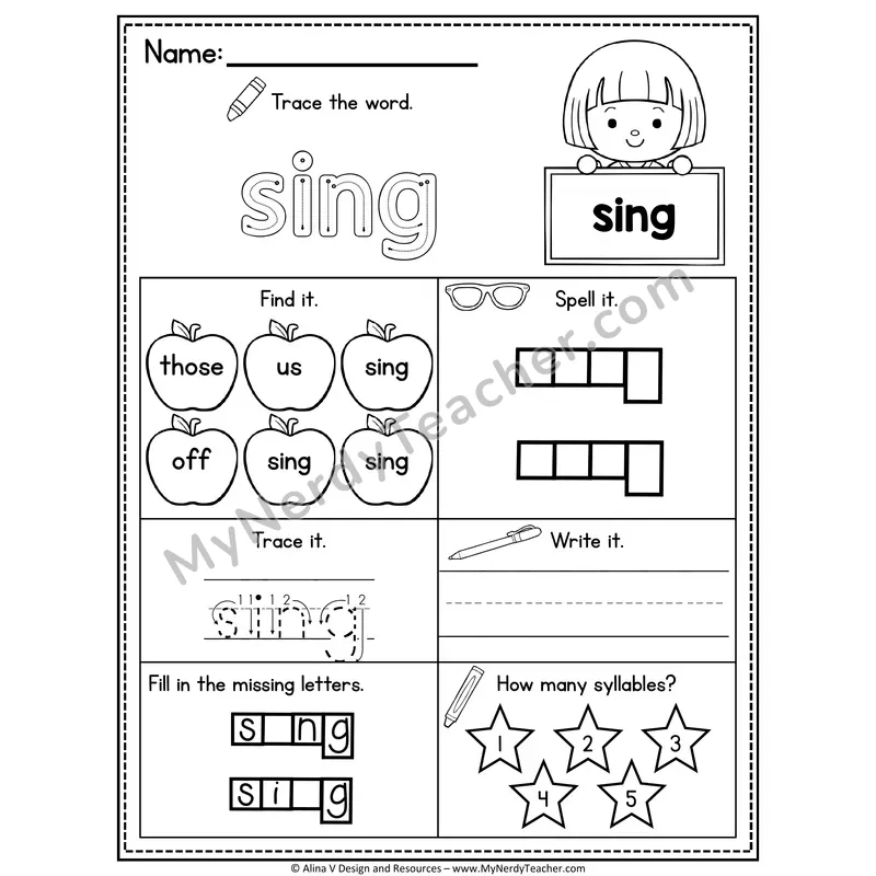 2nd Grade Sight Word Worksheet — Sing
