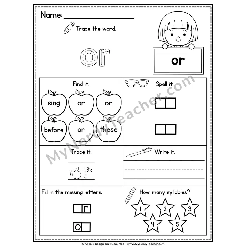 2nd Grade Sight Word Worksheet — Or