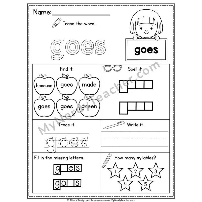 2nd Grade Sight Word Worksheet — Goes