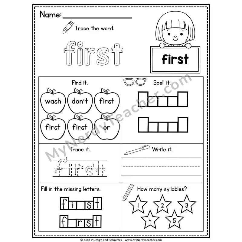 2nd Grade Sight Word Worksheet — First