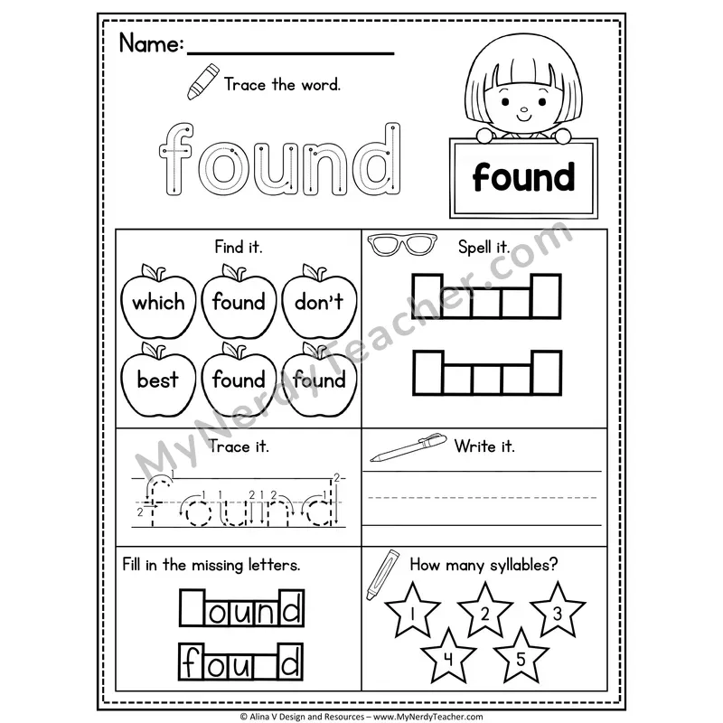 2nd Grade Sight Word Worksheet — Found