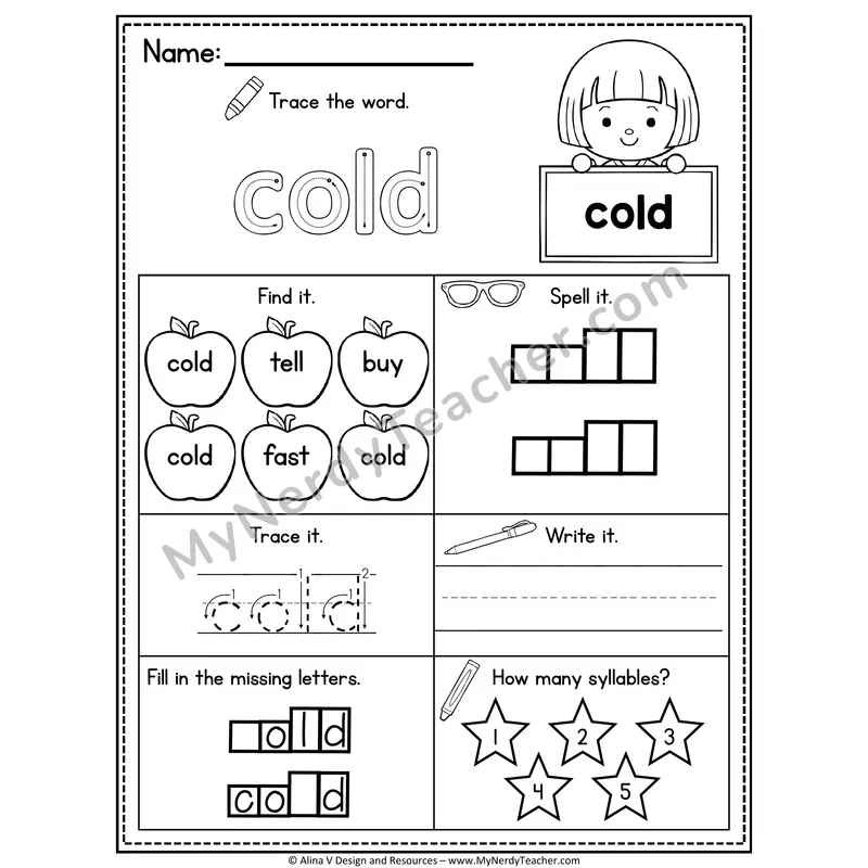 2nd Grade Sight Word Worksheet — Cold