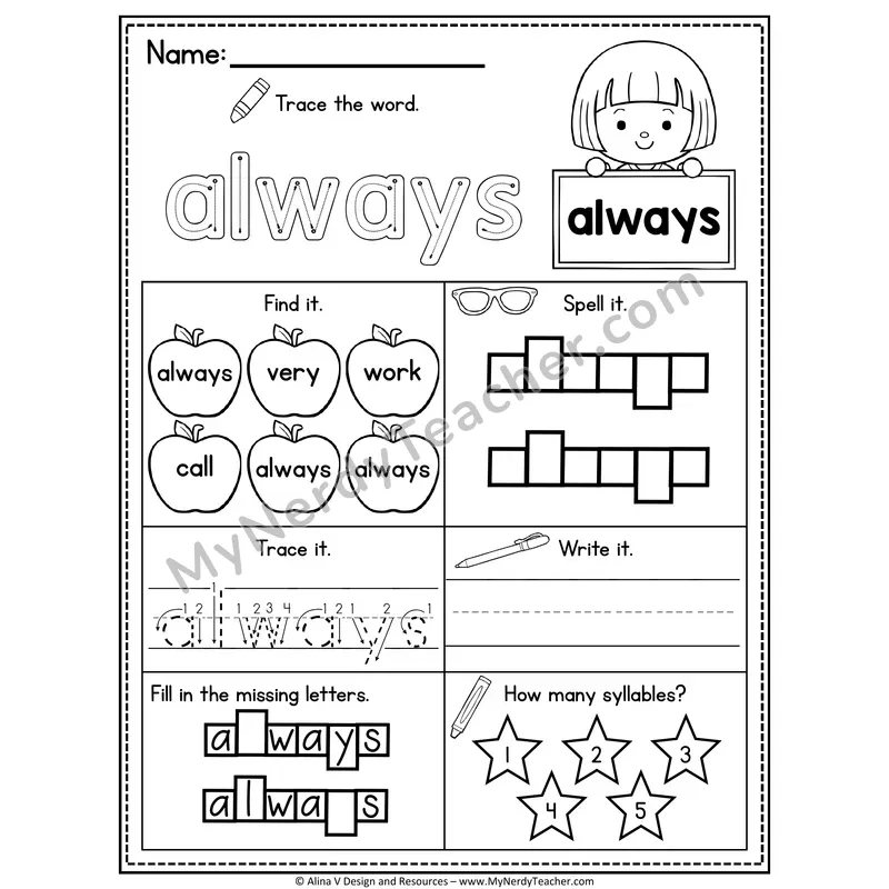 2nd Grade Sight Word Worksheet — Always
