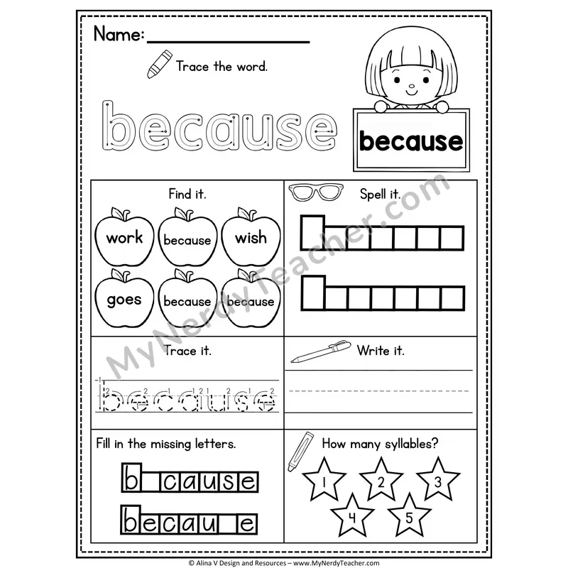 2nd Grade Sight Word Worksheet — Because