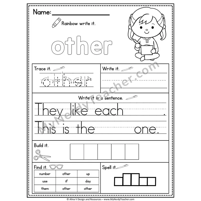 Fry Sight Word Practice Worksheet — Other (Rainbow Write, Build & Spell)