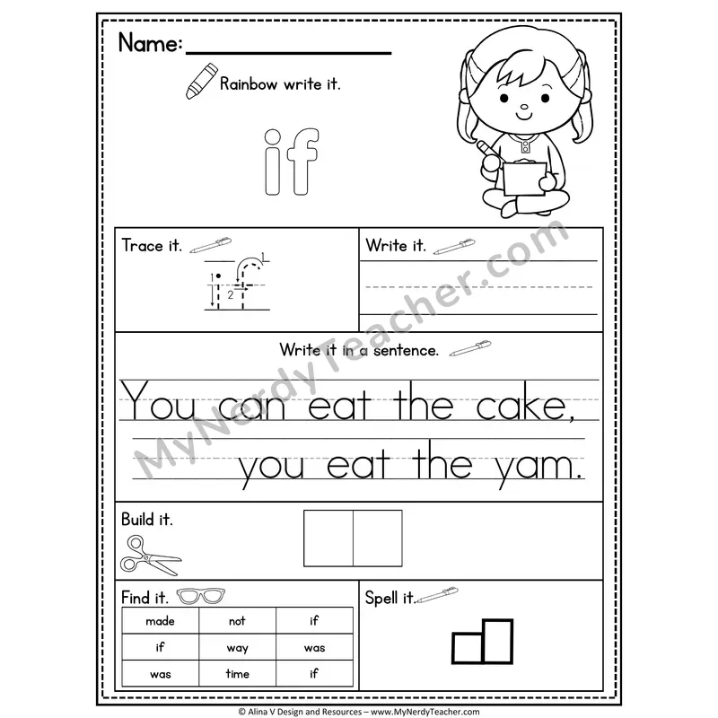 Fry Sight Word Practice Worksheet — If (Rainbow Write, Build & Spell)