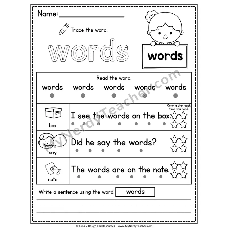 Fry Sight Word Worksheet — Words (Trace, Read & Write)