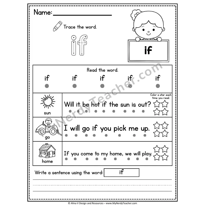 Fry Sight Word Worksheet — If (Trace, Read & Write)