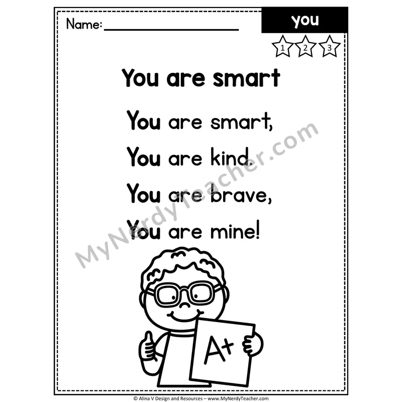 Pre-K Sight Word Poem — You