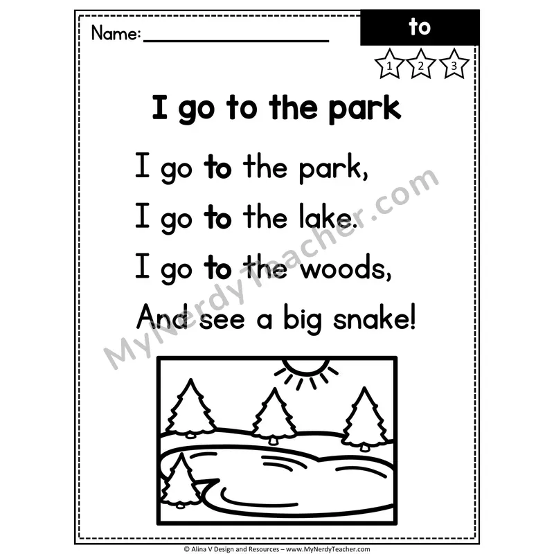 Pre-K Sight Word Poem — To
