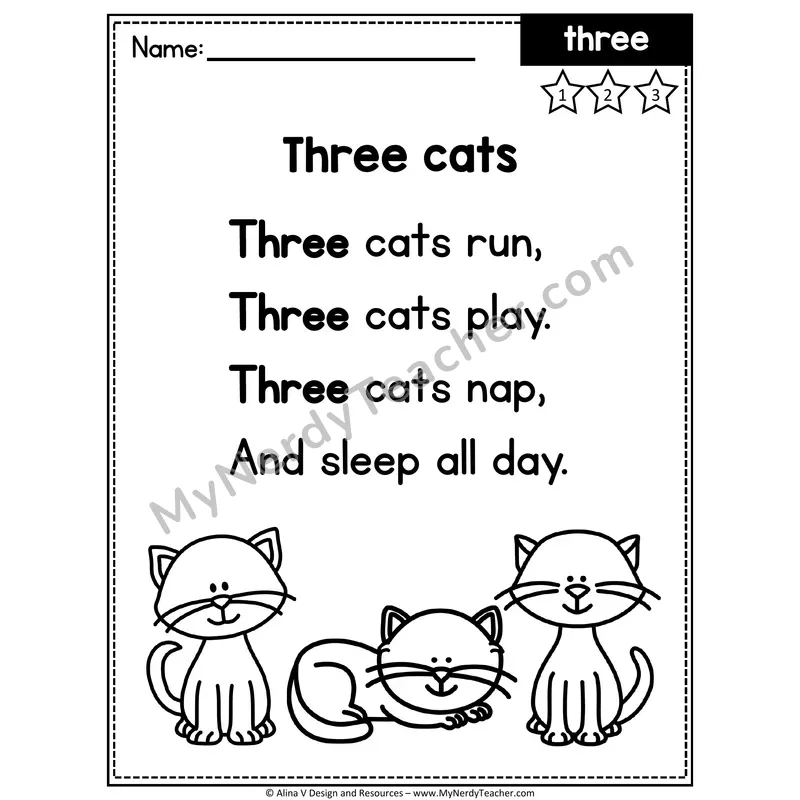 Pre-K Sight Word Poem — Three