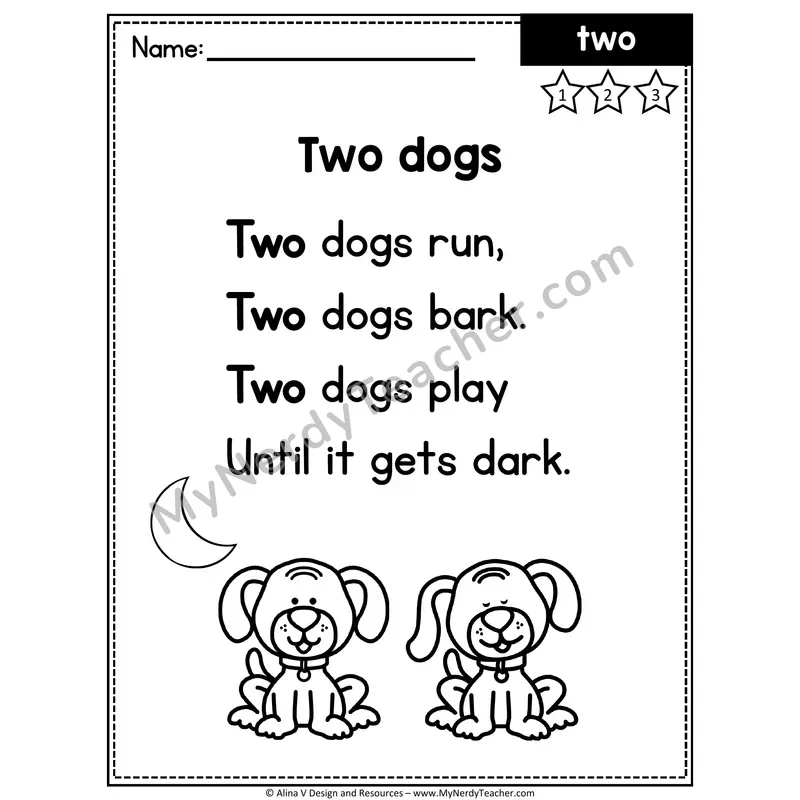 Pre-K Sight Word Poem — Two