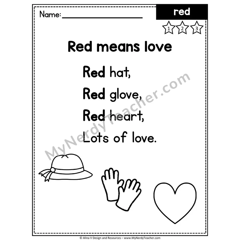 Pre-K Sight Word Poem — Red