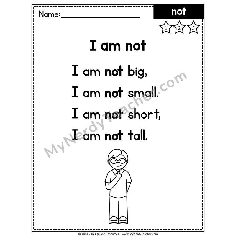 Pre-K Sight Word Poem — Not
