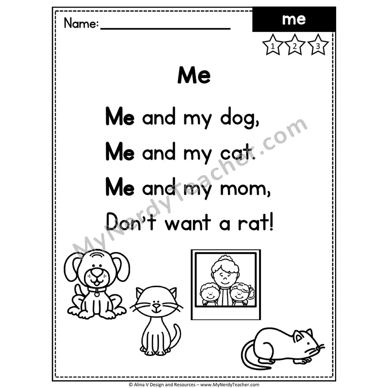 Pre-K Sight Word Poem — Me