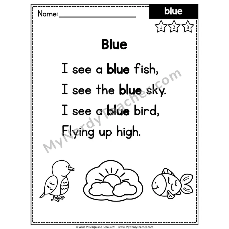 Pre-K Sight Word Poem — Blue