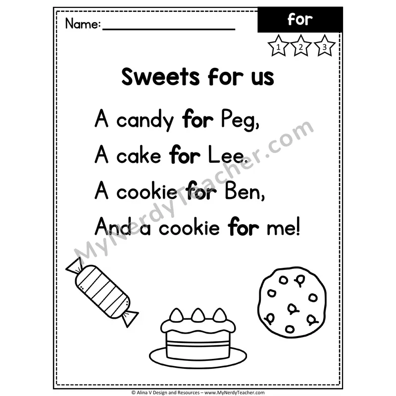 Pre-K Sight Word Poem — For