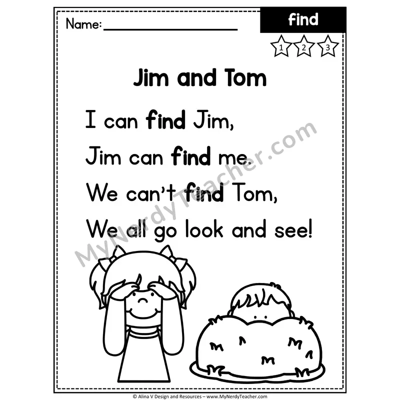 Pre-K Sight Word Poem — Find
