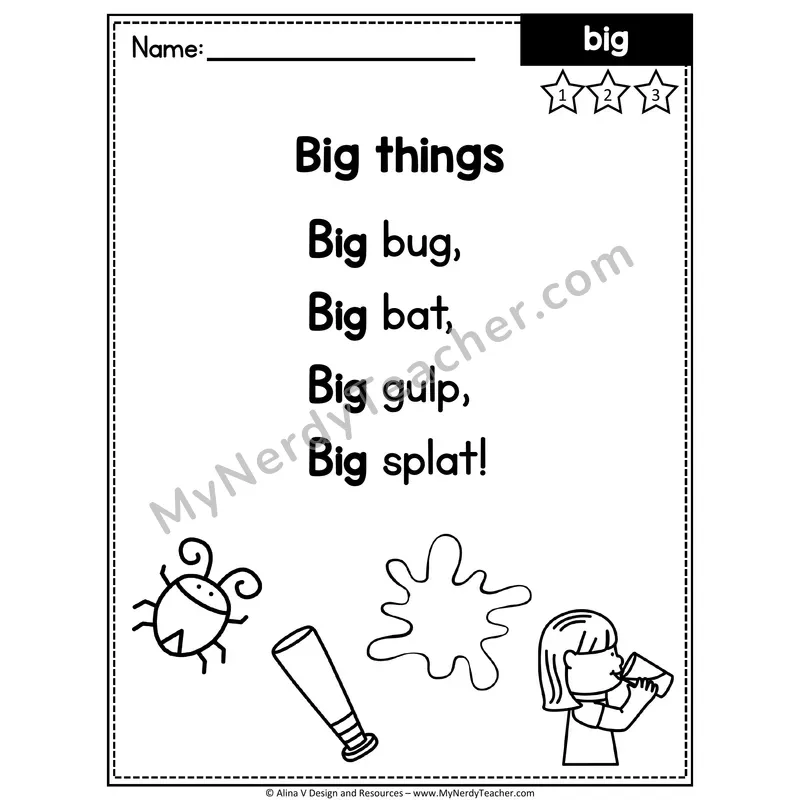 Pre-K Sight Word Poem — Big