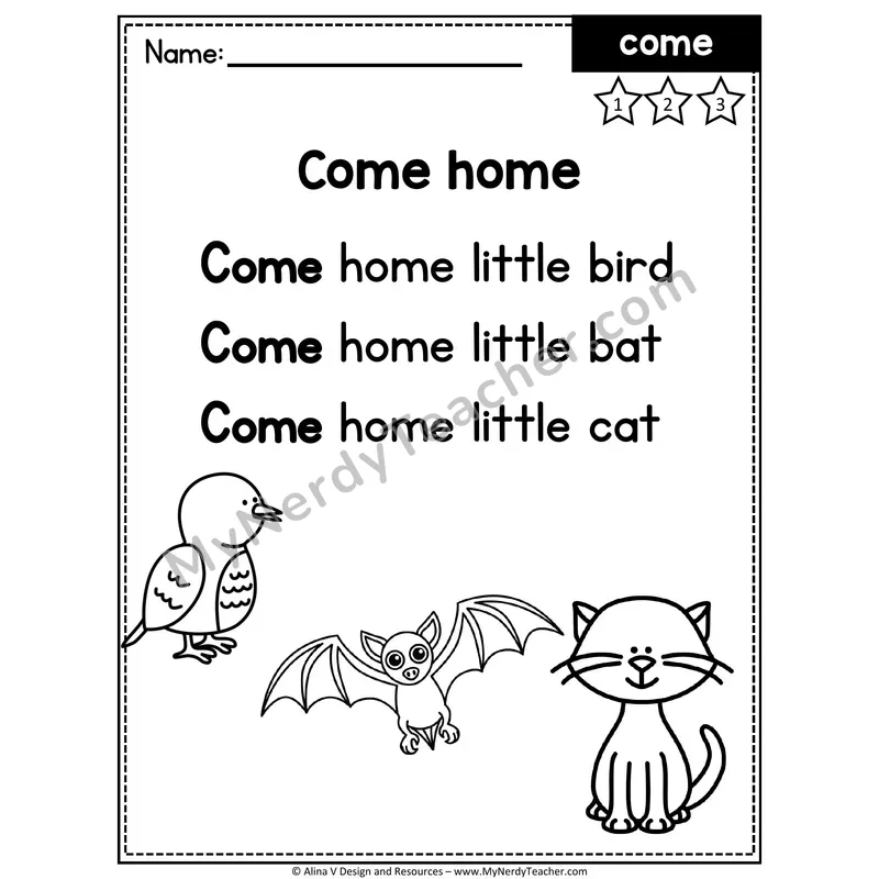Pre-K Sight Word Poem — Come