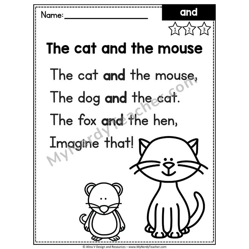 Pre-K Sight Word Poem — And