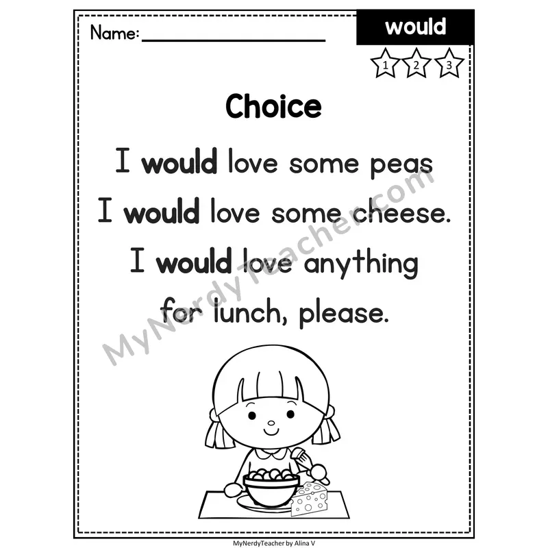 Fry Sight Word Poem — Would