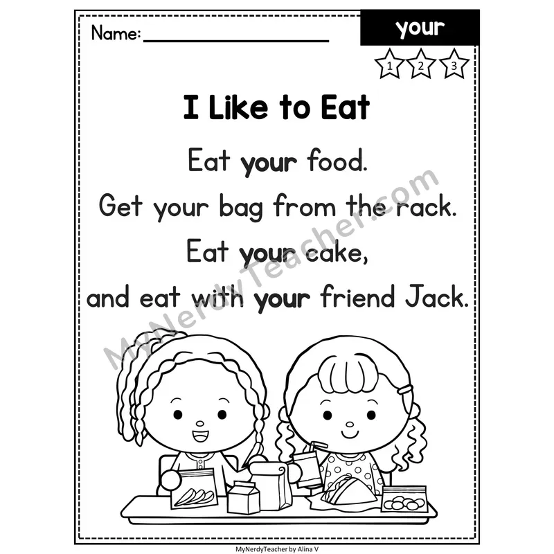 Fry Sight Word Poem — Your