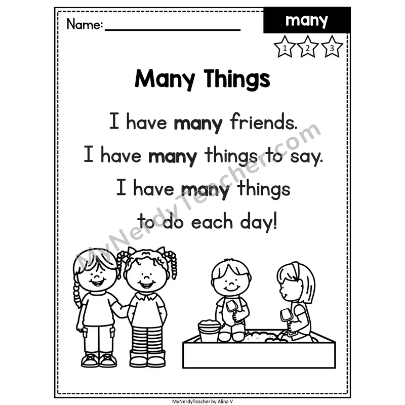 Fry Sight Word Poem — Many