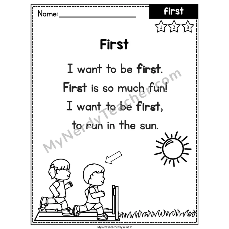 Fry Sight Word Poem — First