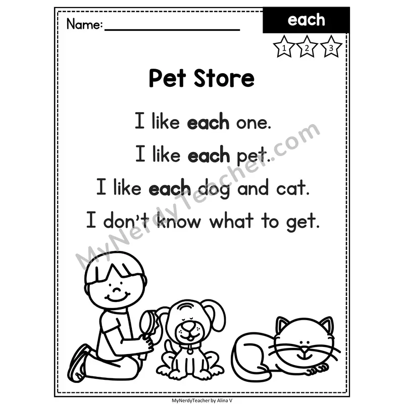 Fry Sight Word Poem — Each