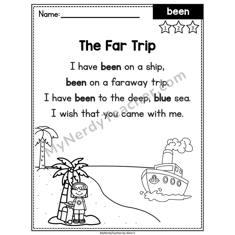 Fry Sight Word Poem — Been