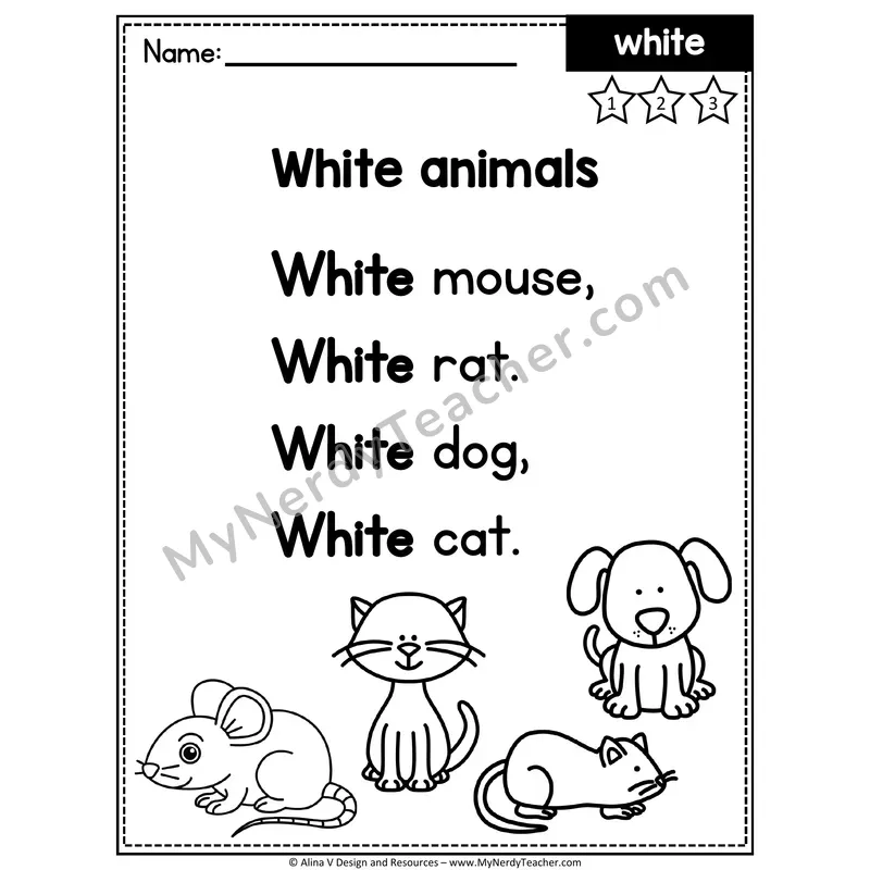 Kindergarten Sight Word Poem — White