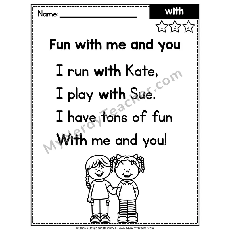 Kindergarten Sight Word Poem — With
