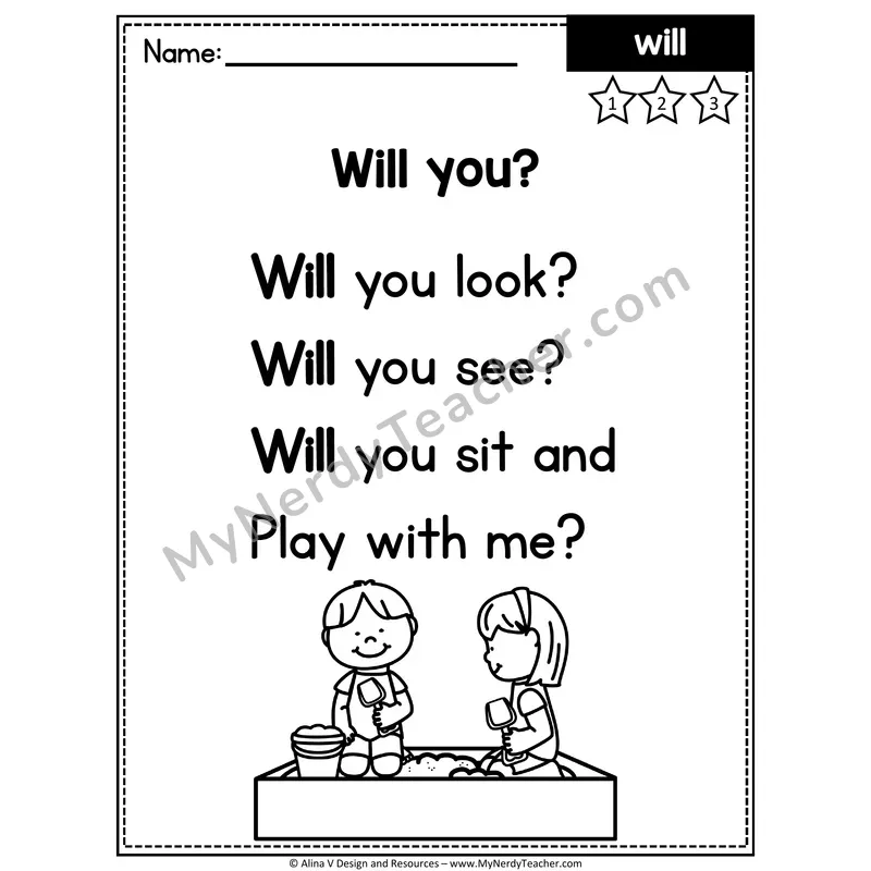 Kindergarten Sight Word Poem — Will