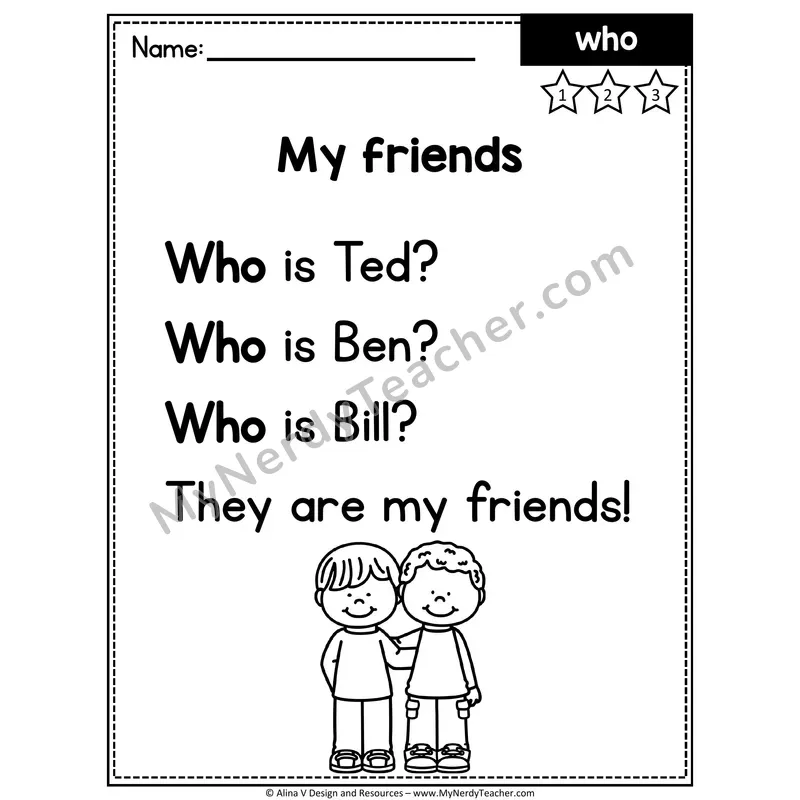 Kindergarten Sight Word Poem — Who