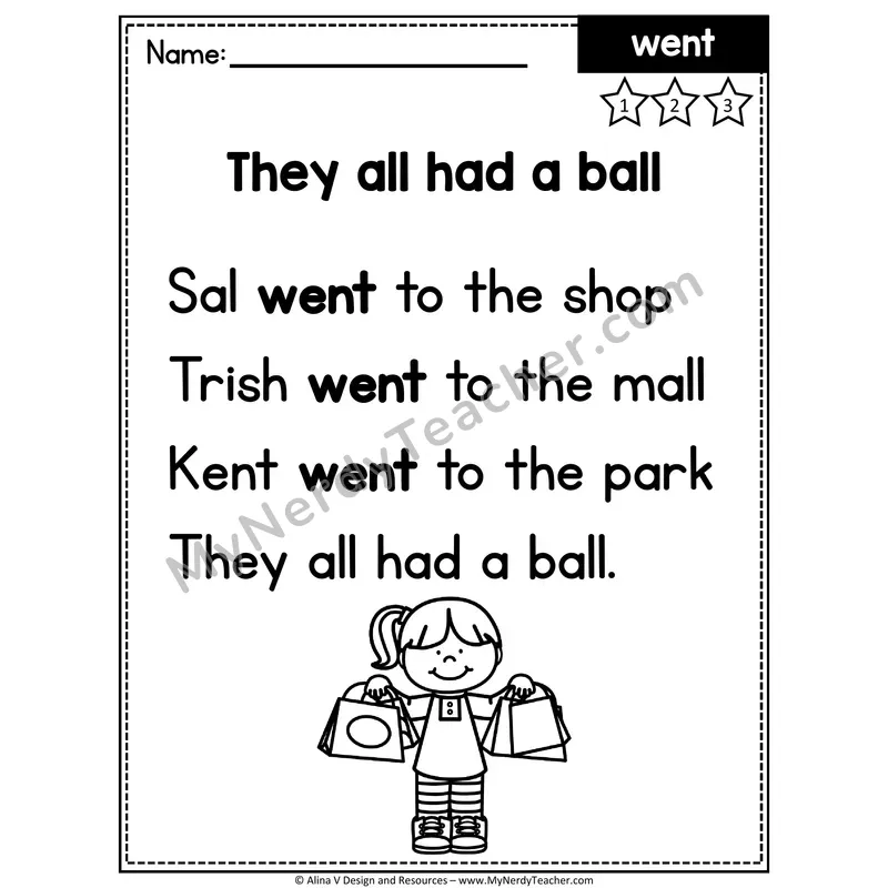 Kindergarten Sight Word Poem — Went