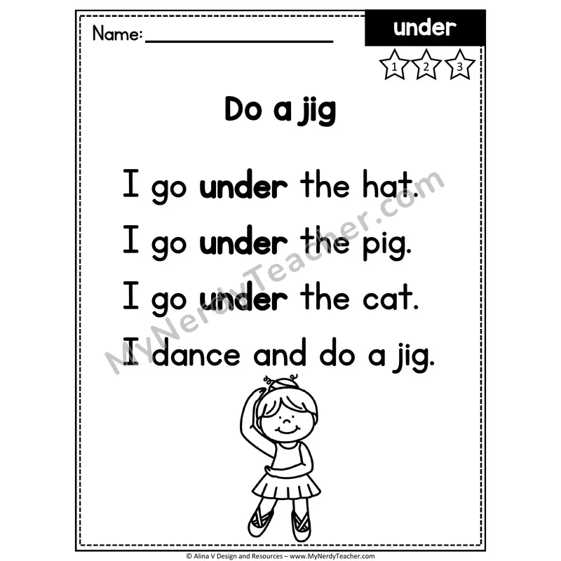 Kindergarten Sight Word Poem — Under