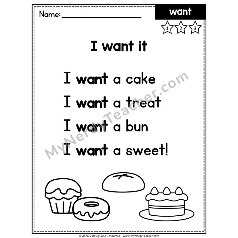 Kindergarten Sight Word Poem — Want