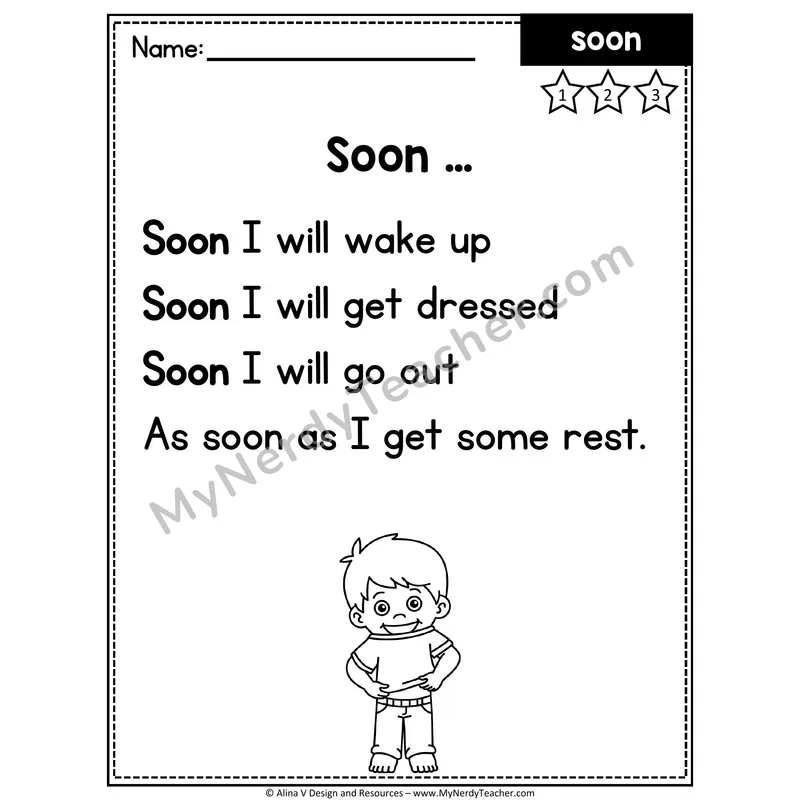 Kindergarten Sight Word Poem — Soon