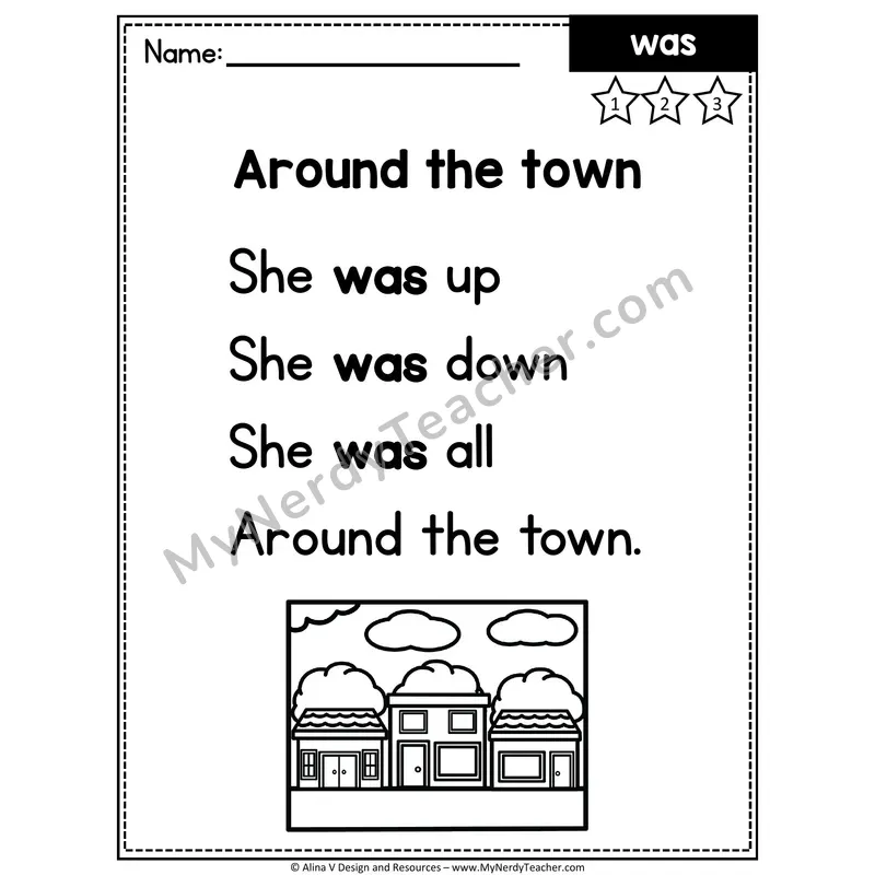 Kindergarten Sight Word Poem — Was