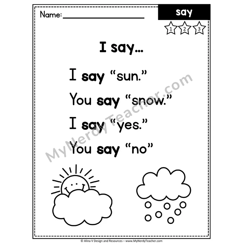 Kindergarten Sight Word Poem — Say